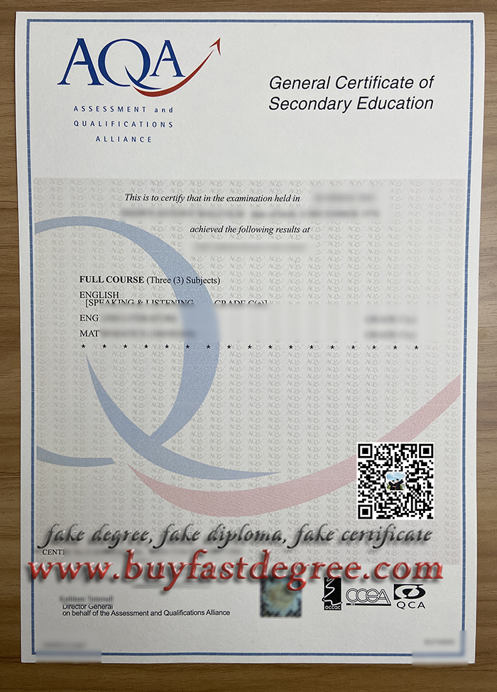 AQA GCE, AQA GCSE, fake degree, fake diploma, certificate, buy diploma, 中等教育普通证书, CCEA资格在英格兰不可用。GCSE就按照字母等级进行了评分，从A到G，C的设置大致相当于O级C或CSE 1级，Where can I make a duplicate certificate? Where can I repeat the certificate? How much is the AQA GCSE certificate? How to forge a certificate? Make AQA GCSE hologram. Purchase AQA GCSE hologram.