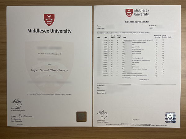 Middlesex University transcript